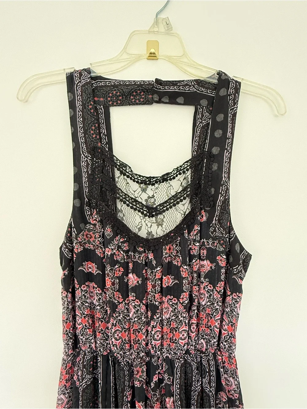 Free People Black & Pink Lace-Back Maxi Dress Women’s Size XS